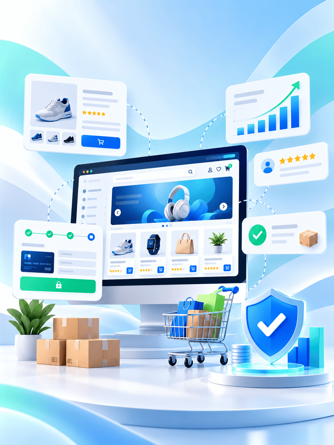 Futuristic E-Commerce Dashboard Illustration