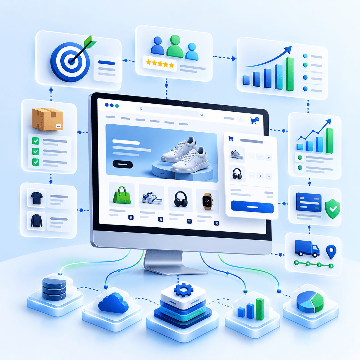 Isometric E-Commerce Ecosystem Dashboard